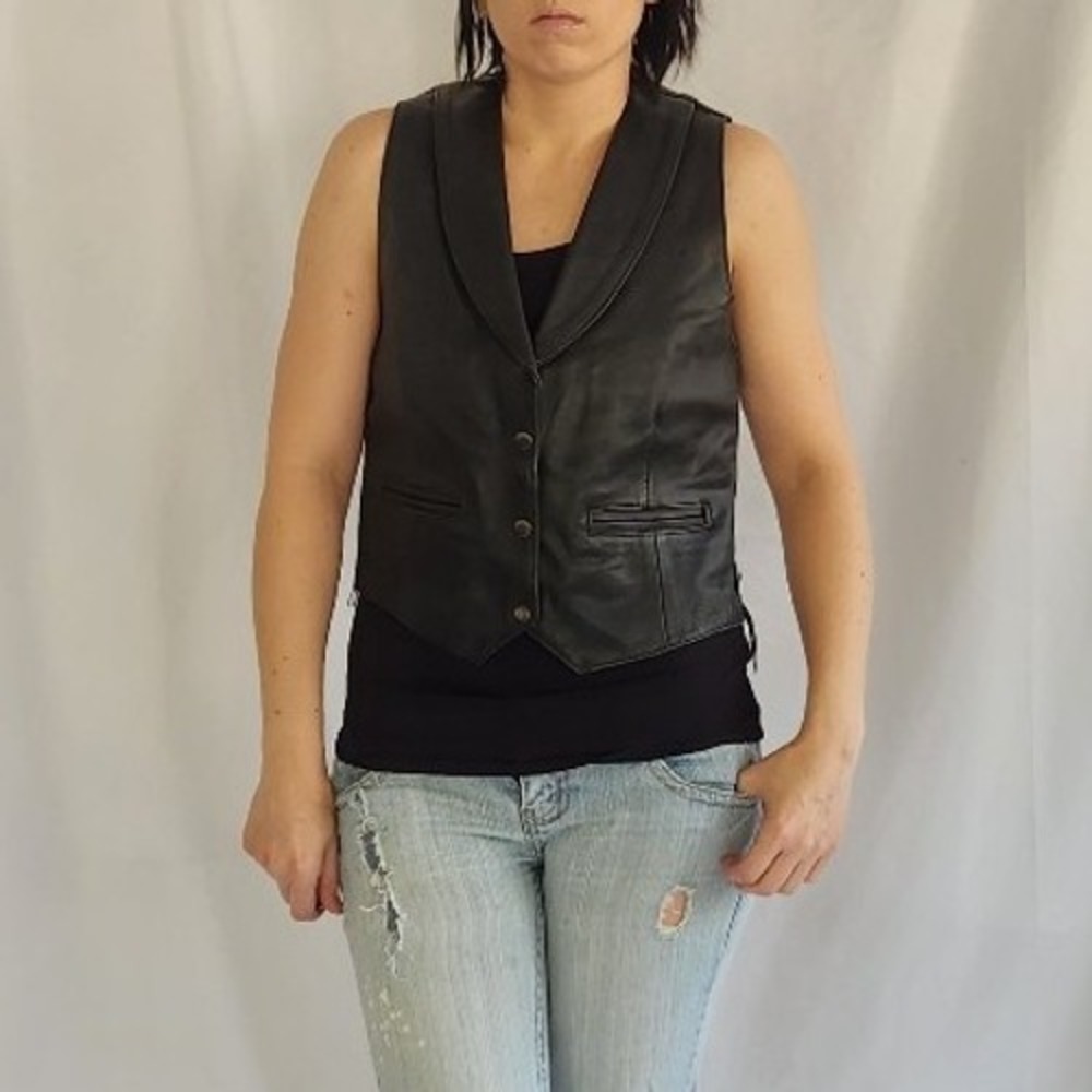 80s/90s Black Leather Ladies‎ Biker Vest